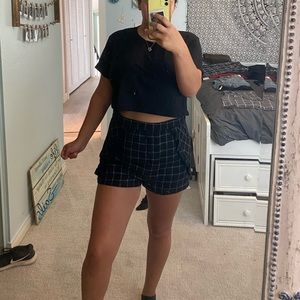 black/plaid shorts